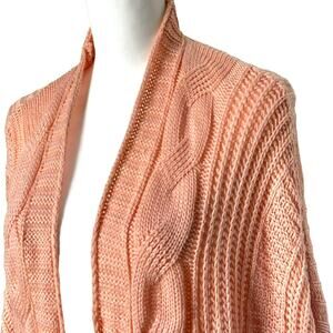 MILITARY HIPPIE OS Pink Peach Cable Knit Open Front Cardigan Batwing‎ Sweater